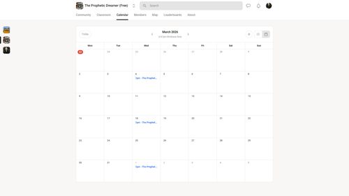 The Prophetic Dreamer community calendar in Skool