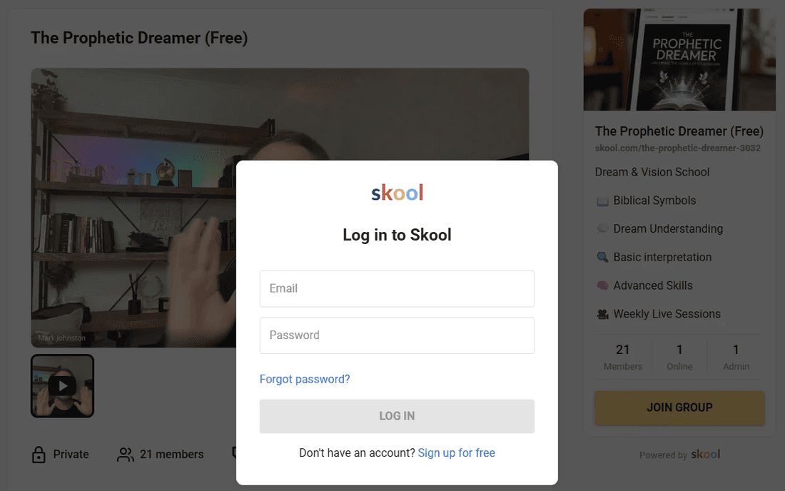 The Skool log-in screen